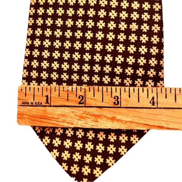VTG 70s 80s Cranes Men's Shop Floral Cross Geometric Neck Tie Brown Yellow Retro - Picture 6 of 7